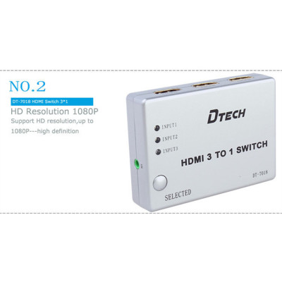 DTECH DT-7018 Support 250MHz/2.5Gbps 1080P HDMI SWITCH 3x1