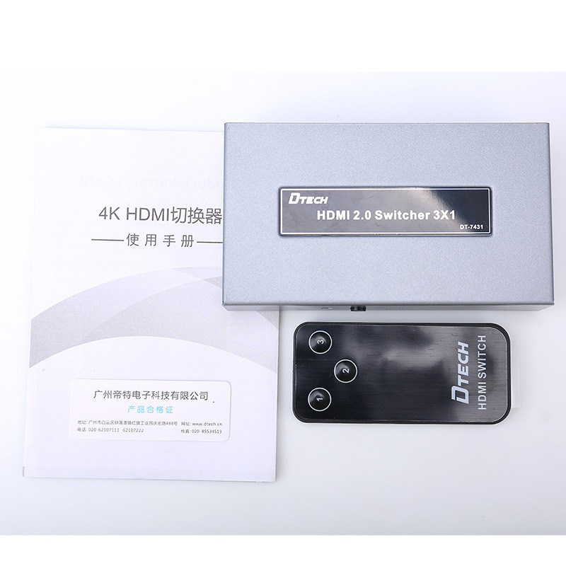 DTECH DT-7431 High Quality 4K HDMI 2.0 Switch 3x1 with IR