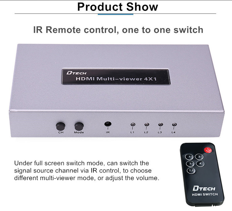 DTECH DT-7056A HDMI Switch 4X1 Quad Multi-viewer