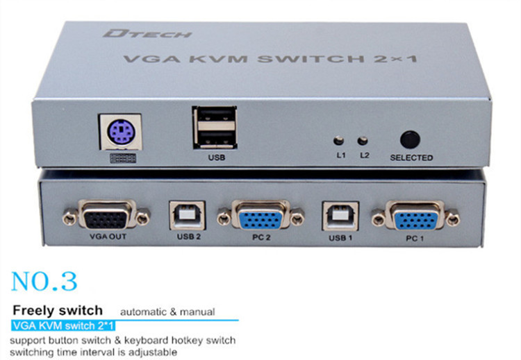 DTECH DT-7016 1920X1440 VGA KVM Switch 2x1