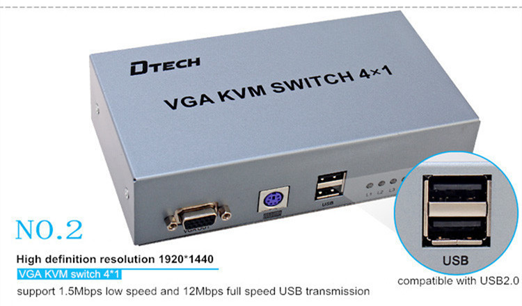 DTECH DT-7017 1920X1440 VGA KVM Switch 4x1