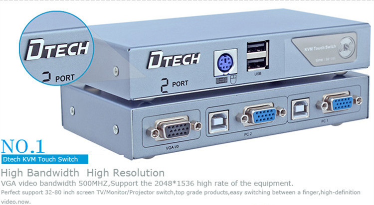 DTECH DT-8021 Semi-automatic KVM switcher 2 * 1