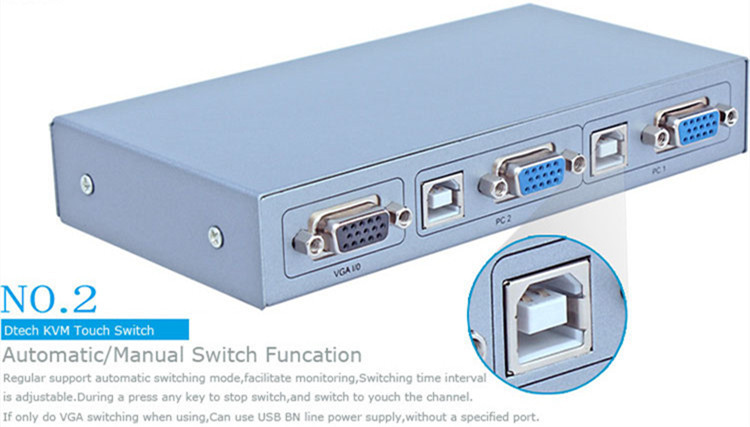 DTECH DT-8021 Semi-automatic KVM switcher 2 * 1