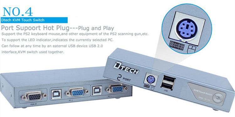 DTECH DT-8021 Semi-automatic KVM switcher 2 * 1