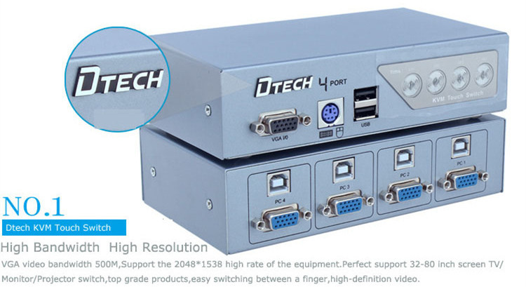 DTECH DT-8041 Semi-automatic KVM switcher 4 * 1