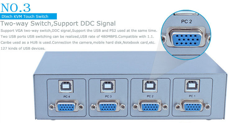 DTECH DT-8041 Semi-automatic KVM switcher 4 * 1