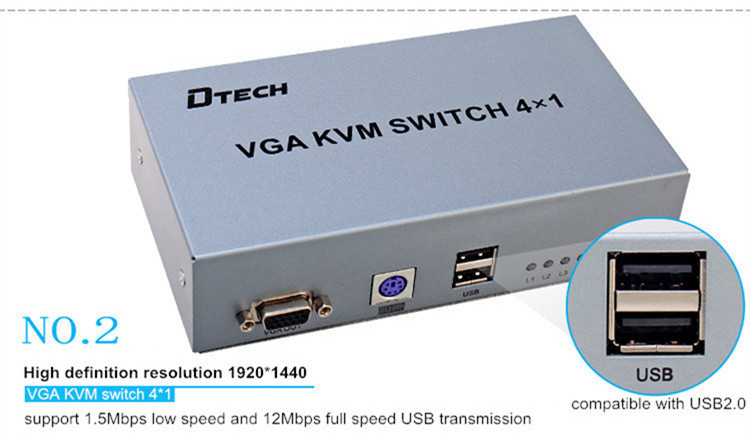 DTECH DT-7017 1920 x 1440 250MHZ VGA KVM Switch 4*1