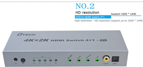 DTECH DT-7041 3D 4K*2K HDMI Switch 4 to 1+Audio