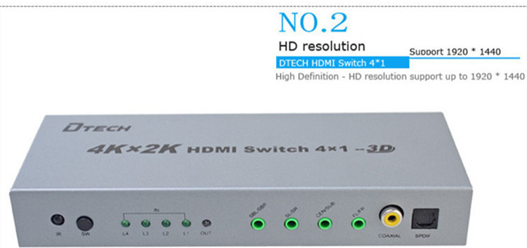 DTECH DT-7041 3D 4K*2K HDMI Switch 4 to 1+ Audio