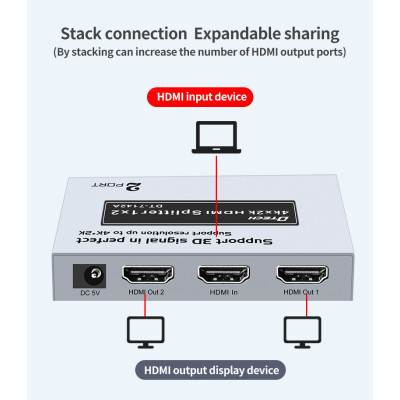 Dtech DT-7142A 4K HDMI 1 in 2 out Splitter 1X2