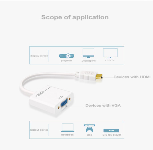 DTECH factory price 1080p male to female audio and video converter adapter HDMI to VGA cable