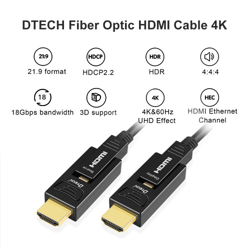 DTECH high quality 5m/8m/10m/15m/20m HDCP 2.2 AOC HDMI 2.0V active optical fiber cable