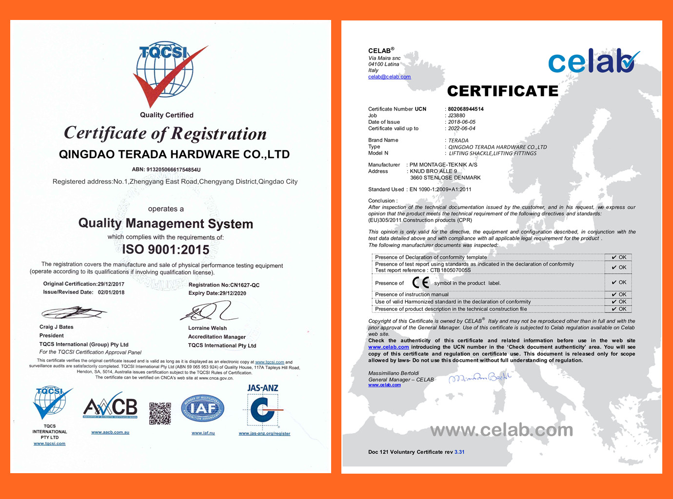 TERADE HARDWARE Certification ISO 9001:2015