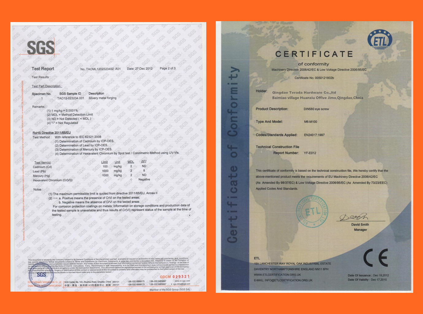 TERADE HARDWARE Certification SGS