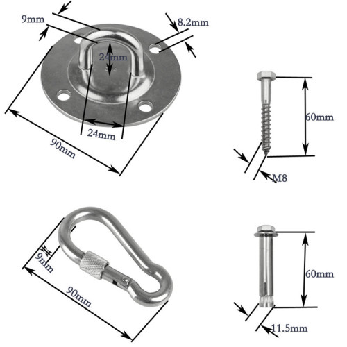 Ceiling Wall Mount Pad Eye Plate 304 Stainless Steel for Yoga Swings Hammocks/Suspension Training Straps