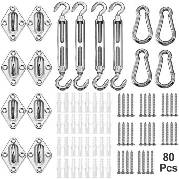 Shade Sail Hardware Kit for Triangle Rectangle Sun Shade Sail Installation, 304 Grade Stainless for Garden Outdoors