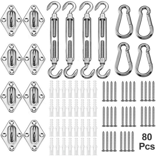 Shade Sail Hardware Kit for Triangle Rectangle Sun Shade Sail Installation, 304 Grade Stainless for Garden Outdoors