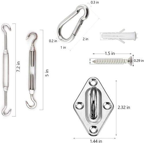 Shade Sail Hardware Kit for Triangle Rectangle Sun Shade Sail Installation, 304 Grade Stainless for Garden Outdoors