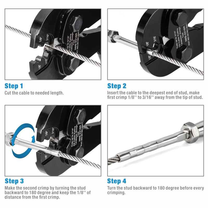 Stainless Steel 1/8 Cable Railing Hardware | Hand Swage Stud with Nut and Washer for 1/8 Wire Cable | Wire Cable Project Accessories