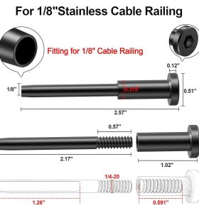 1/8" Black Cable Railing Stud Connector | 304 Stainless Steel Swage Stud Fitting