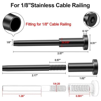 1/8" Black Cable Railing Stud Connector | 304 Stainless Steel Swage Stud Fitting