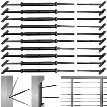 T316 Stainless Steel DIY Cable Railing Kit w/ 180° Adjustable Fittings for Wood Posts