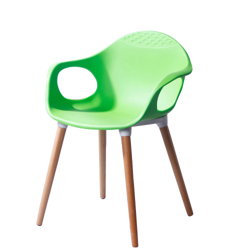Modern wooden leg plastic backrest chair with armrest