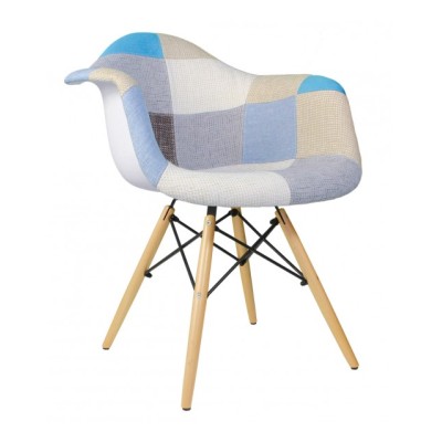 Patchwork Fabric Armrest  Chair beech wooden legs