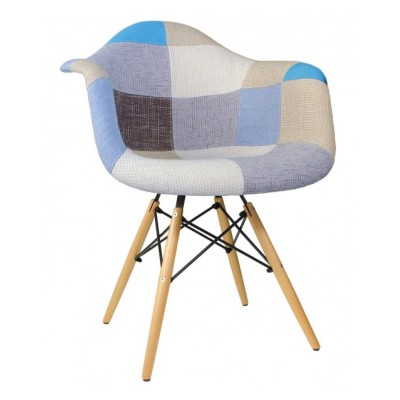 Patchwork Fabric Upholstered Mid-Century Accent Arm Chair