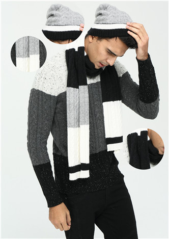 Wholesale new design 100% pure cashmere strip knitting scarf for men China factory