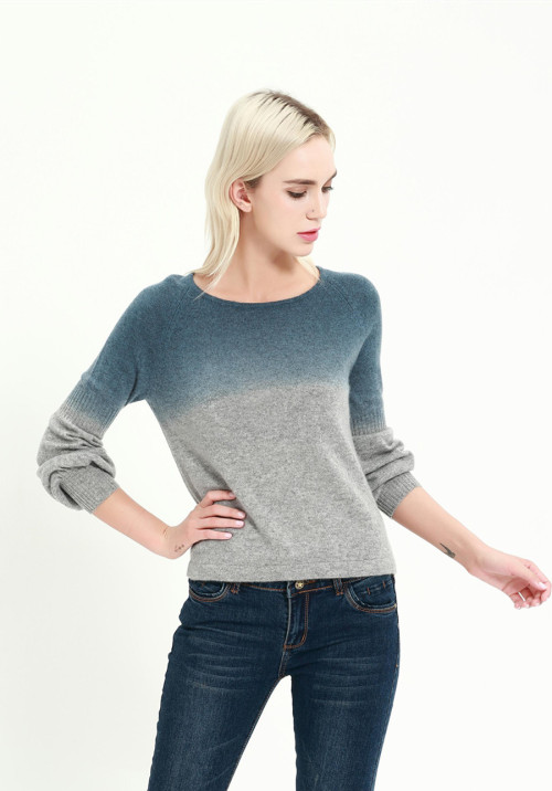 Wholesale new fashion pure cashmere women sweater with dip dye printing China vendor