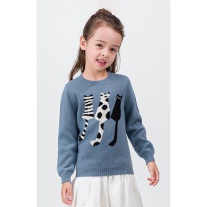Wholesale girl cashmere sweater with cat pattern crewneck China manufacturer