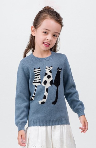 maglione in cashmere bambina con girocollo fantasia gatto
