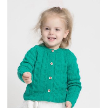 OEM Wool cashmere girl cable green thick cardigan sweater China vendor