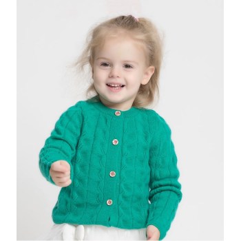 OEM Wool cashmere girl cable green thick cardigan sweater China manufacturer