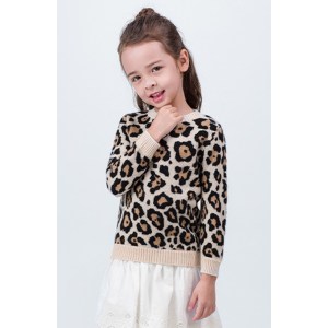 wholesale girl cashmere sweater with leopard pattern pullover China vendor