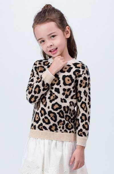 maglione in cashmere bambina con pullover fantasia leopardo