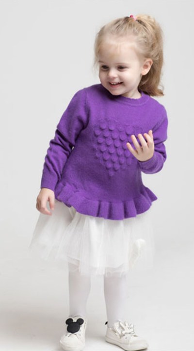 Custom design girl cashmere round neck special knit pattern dress wholesale