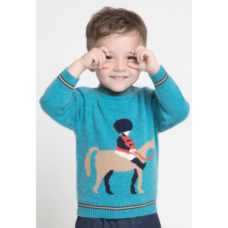 maglione girocollo bambino in cashmere con motivo cavallo e scollo tondo