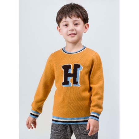 suéter de cuello redondo con estampado de palabra de cachemir para niño con tira