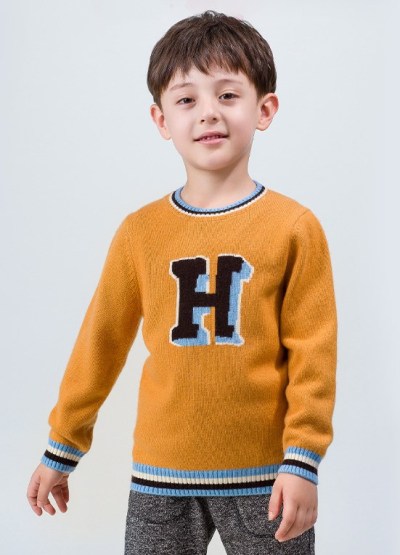 maglione girocollo ragazzo in cashmere con motivo a strisce e fascia