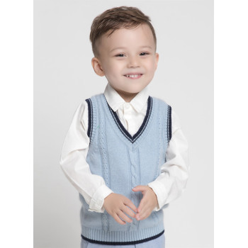 wholesale boy v-neck cashmere grey cable knitting gilet with strip China vendor