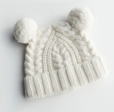 wholesale gril's solid colour pompom ears pure cashmere beanie hat for fall winter China vendor
