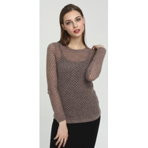 New custom design long sleeve silk cashmere women sweater with brown color China manufacturer