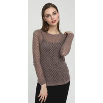 New custom design long sleeve silk cashmere women sweater with brown color China manufacturer