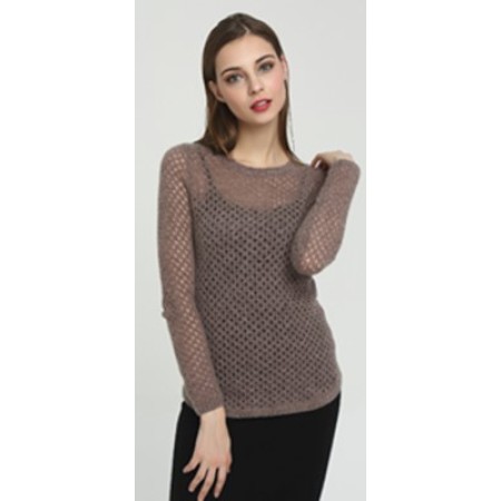 suéter de mujer de seda de cachemir de manga larga con color marrón