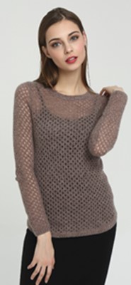 suéter de mujer de seda de cachemir de manga larga con color marrón
