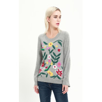 wholesale women high quality cashmere crew neck  with hand embroidery and low price with OEM design