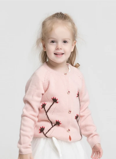 Wholesale kid embroidery pure cashmere cardigan for fall winter manufacturer