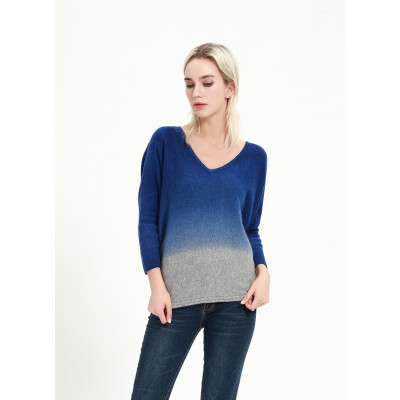 Custom design fashion design women cashmere blend sweater with dip dye wholesale